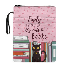 Cat-Print Zip Book Cover Case – Polyester, 300D + 210T