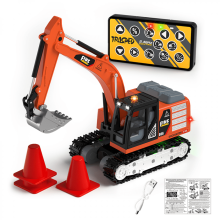 Desktop Mini RC Excavator Toys for Kids 1/64 Remote Control Construction Vehicles Truck Toys with Lights & Sound for Boys Girls Gifts-Orange