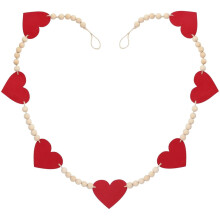 Red Felt Hearts Banner with Wooden Beads, 7.5 Ft Boho Farmhouse Decor for Valentine’s, Mother’s Day & Anniversaries