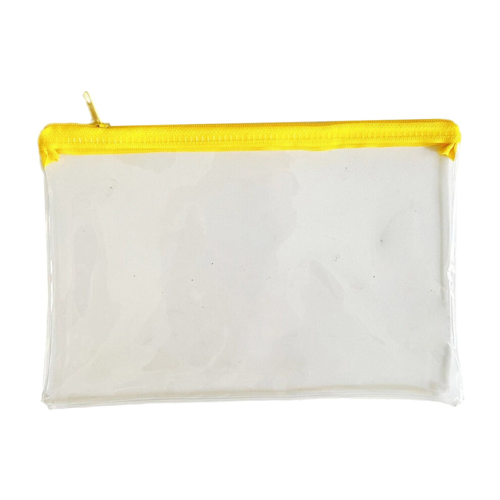 Yellow Clear Zipper Pouch For Exams, Office, Cosmetics & More Â Waterproof, Soft, (8.66X5.71")
