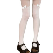 Collant trasparenti patchwork da donna con stampa di fiocchi e gatti, calze a mo' di coscia, leggings e calze.