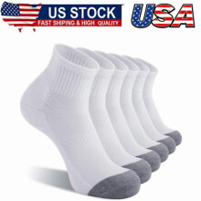 6Pack Men's Ankle Socks with Cushion Athletic Running Socks,White,Shoe Size:9-12