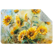 Small washable kitchen rug, watercolor yellow sunflowers floral mat—non-slip, compatible with entryway, bathroom, bedroom