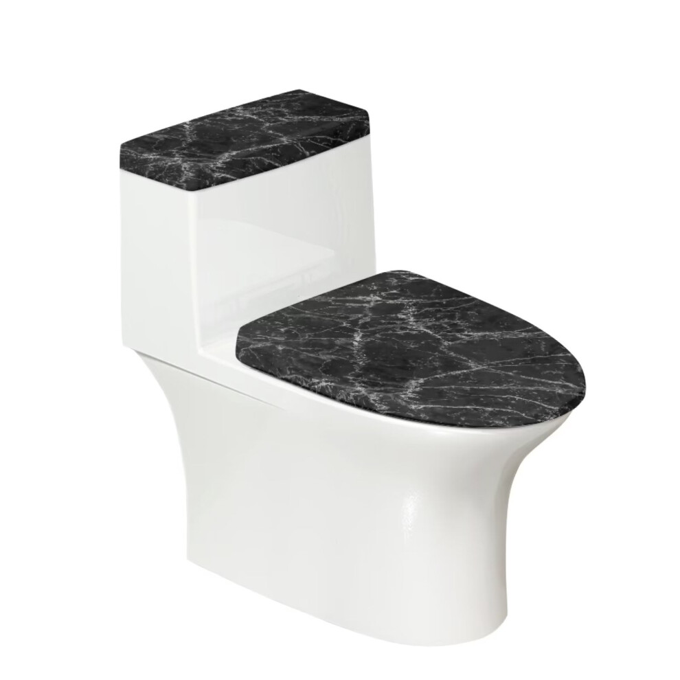 Black Marble Stripe Toilet Tank Lid Covers, 2-Pc Elastic Edge Dustproof Set, Universal Fit, Compatible With Standard Toilets 9028731664644