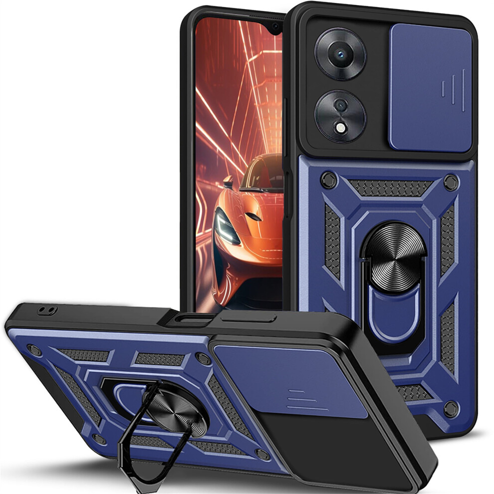 Oppo A58 4G Case With Slide Camera Cover, Military Drop Protection & Rotating Ring Kickstand Â Sj Blue 9028731664231