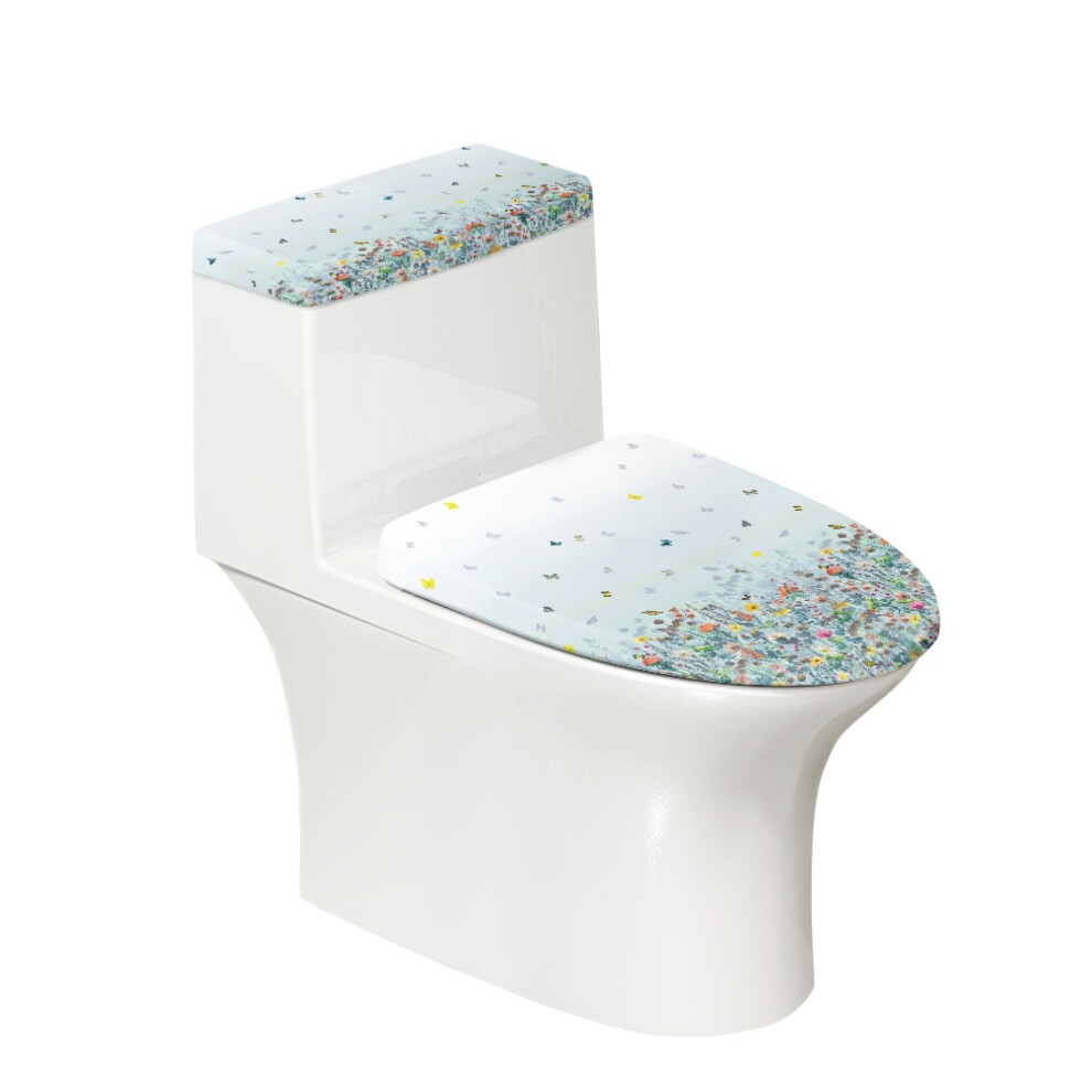 Polyester Toilet Tank Lid Covers With Elastic Edges, 2 Pcs, Floral Butterfly Design, Compatible With Most Tanks 9028731664156