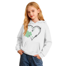 AWZXDE St. Patrick's Day Mädchen Kapuzenpullover, kuscheliger, lässiger bedruckter Pullover mit Vordertasche, Weiß, 3-4 Jahre