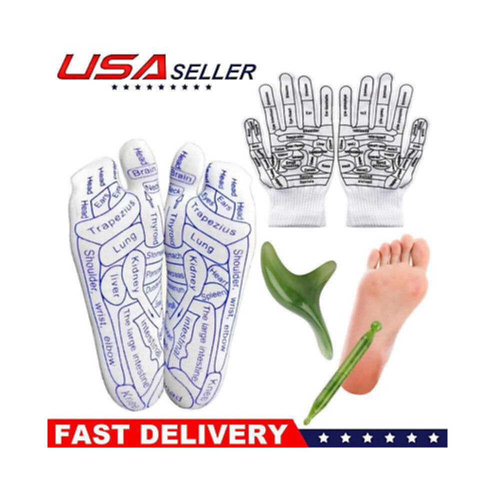 Reflexology Socks with Gloves Tools Set, Foot Massager Socks with 2 Massage Tool
