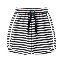 Short rayé en coton pour filles AWZXDE, idéal pour l'été, la plage, décontracté et respirant, taille élastique confortable, noir, 5-6 ans