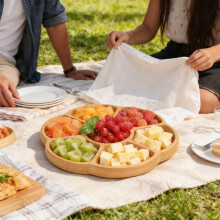 XiYing 7-Section Bamboo Serving Tray, Petal-Shaped for Appetizers, Parties, Weddings & Gifts – Compatible with Home Use