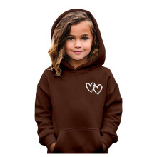Girls' Pullover Hoodie Double Heart Print Brown 9-10 Years