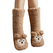 DAMAI Niedliche Bärenohren-Socken, Kuschelige Korallenfleece-Haussocken mit rutschfester Oberfläche für Damen (Größe 5-10), Warme Thermosocken