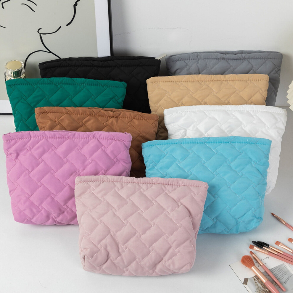 XiYing Quilted Makeup Pouch, Portable Hand Carry Bag with Zipper Closure, Leak-Proof Cosmetic Organizer for Travel, 10.63X6.89X2.56 Inches