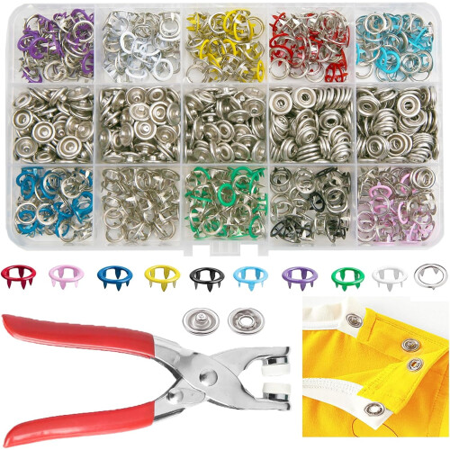 800 bucăți de elemente de fixare cu capse multicolore (200 seturi, 10 culori, 9,5 mm)