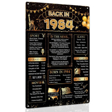 Zwartgouden 40e verjaardagscadeau voor dames/heren, poster met 'Back in 1984'-thema, decoratie voor een 40e verjaardagsfeest of huwelijksjubileum.