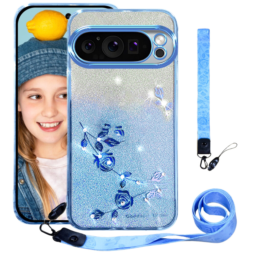 Ccsmall Bling Case For Google Pixel 9 Pro Â Glitter Diamond Flower Crossbody Lanyard, Sparkle Protective Cover Compatible With Google Pixel 9 9028731663906