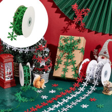 Christmas Snowflake Ribbon, 16.4ft x 1.02in, Vintage Lace Trim for Sewing & Wrapping – White/Red/Green