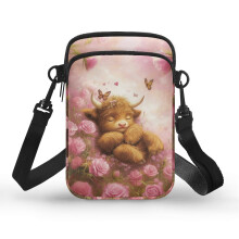 Verstelbare Crossbodytas met Dubbele Laag en Koe- en Rozenmotief, Polyester, voor Dames
