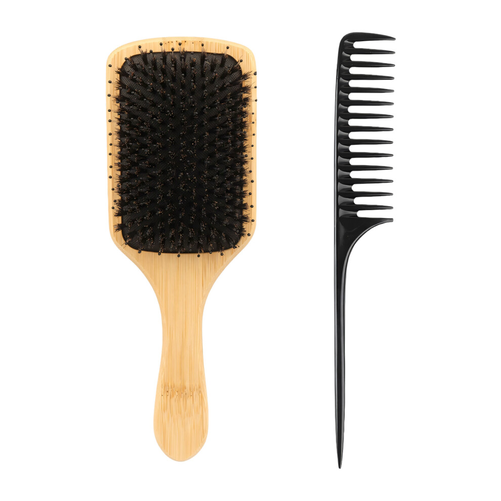 Natural Wooden Hair Brush With Boar Bristles For Frizz Control