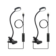2pcs Lamp Clip on Book Light for Reading in Bed 3 2 Brightness Modes Clamp Light for Bed Headboard and Desk (Black)