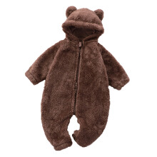 Nyfødt babysnødress fleeceforet onesie-antrekk varm hettegenser for spedbarn brun 12-24 måneder