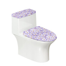 Verstellbarer Toilettensitzbezug aus Polyestergewebe mit lila Gänseblümchenmuster, waschbar und wiederverwendbar, rutschfest, für Badezimmer.