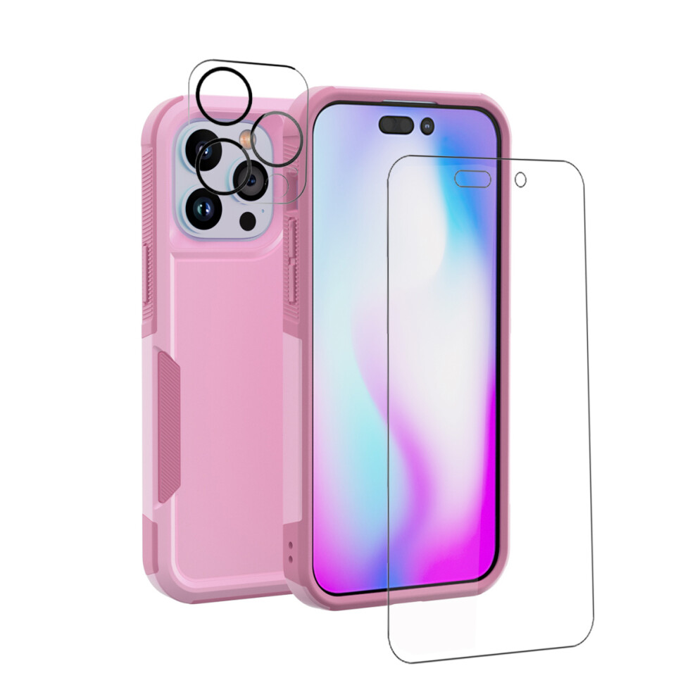 Compatible With Iphone 14 Pro Max Case + Screen & Camera Lens Protector, Shockproof Full Coverage Cover For 6.7" Pink 9028731945781
