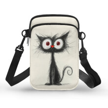 Cartoon katten schoudertas met verstelbare riem, stijlvolle reistas/crossbodytas van polyester.