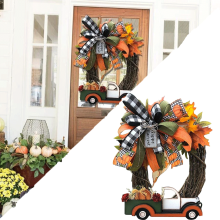 WanWan Farmhouse Pumpkin Truck Wreath – Rustic Fall Door Decor, Vintage Harvest & Thanksgiving Decoration