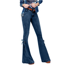 Snøring med klokkebunn Jeans til dame Medium midje Vide ben Bootcut Slim Denimbukser Bukser