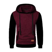 SYMOID Herren-Hoodie in Weinrot, XL – 100 % Polyester, Colorblock-Design, bequem mit Kängurutasche für lässige, warme Alltagskleidung