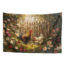 Small Chicken Floral Garden Tapestry for Bedroom, Kitchen, Window & Classroom Decor – Aesthetic Mini Wall Tapestry