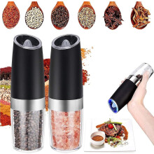 2 Pack Gravity Electric Salt and Pepper Grinder Set Automatic Battery Powered Salt Mill, Adjustable Coarseness, with Blue LED Light