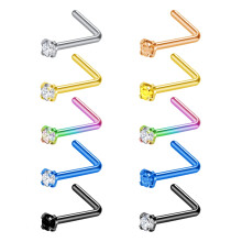 10Pcs/Set 20G Colored Nose Studs Cubic Zirconia Nose Bone/ Nose Crowscrew/ L-Shape Nose Piercings