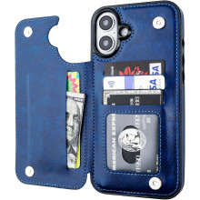 Compatible with iPhone 16 Plus Wallet Case – PU Leather Kickstand, Card Slots, Double Magnetic Clasp, Shockproof, 6.7"