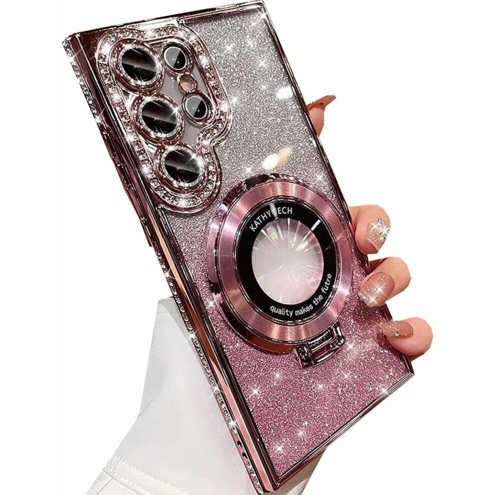 Compatible With Samsung Galaxy S25 Ultra Magnetic Kickstand Glitter Case, Magsafe-Compatible Bling Rhinestone Case With Camera Protector 9028731947044