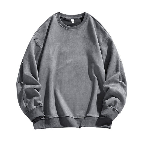 SYMOID hætteløs sweatshirt til mænd, let og ensfarvet, efterårs- og vintersweatshirt, pullover, mørkegrå