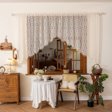 Boho Crochet Swag Curtain Valance with Tassels, Lace Floral Embroidery, Semi-Sheer – Rod Pocket, Vintage Farmhouse Style for Kitchen, Living Room,