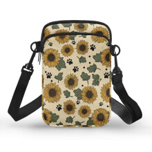 Messengerbag voor dames met zonnebloemen en pootafdrukken, gemaakt van polyester met ritssluiting, ideaal voor op reis.
