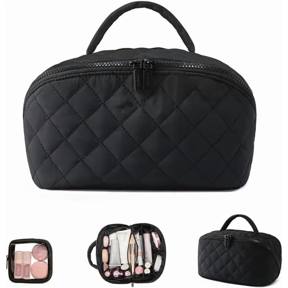 Lay-Flat Expandable Makeup Bag â 180 Flat Travel Cosmetic Bag with Compartments, Compatible with Toiletries & Brushes