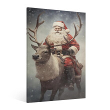 Vintage Santa & Reindeer Wall Art – Framed Canvas Print for Living Room, Kitchen, Bedroom, Bathroom – Retro Xmas Decor