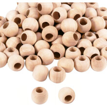 120pcs 20mm Natural Unfinished Wooden Spacer Beads, 9mm Hole, for Bracelets, Pendants, Hair Braids, DIY Jewelry – Compatible with Standard Stringing
