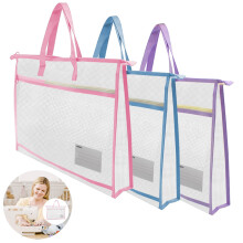 3Pcs Project Bag, 17.713 inch A3 Waterproof Mesh Zipper Bag Craft Storage Bag with Handles for Knitting Quilting Sewing Crocheting, Muiticolor