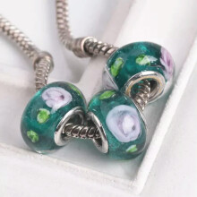 5pcs 14x9mm Murano Lampwork Glass Handmade European Charms Big Hole Beads DIY-22# Peacock Green