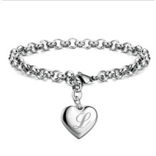 925 Sterling Silver A-Z Heart Charm Bracelet for Women