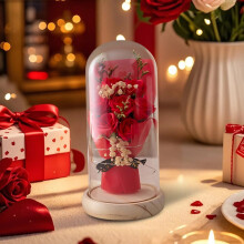 Premium konserveret rosebuket – evige røde roser, 21,5 cm, til Valentinsdag, jubilæum, fødselsdag – Boligindretning og gave til hende