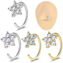 16G18G Měděné květy, piercing do nosu ve tvaru C, CZ krystal, zlato, zirkon AB 1,0 mm (18G)