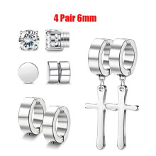 Stainless Steel Magnetic Stud Earrings 4 Pair 6mm Silver