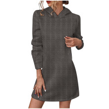 Dames kabelgebreide trui met capuchon, sexy jurk met lange mouwen, nauwsluitend model, effen kleur, mini-jurk voor de herfst