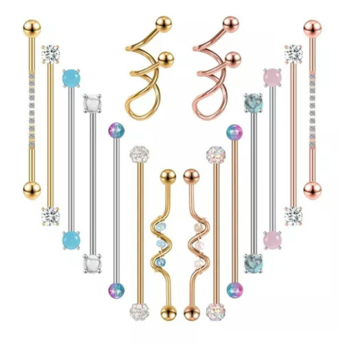 1 τεμάχιο βιομηχανικό σκουλαρίκι piercing 14G 38 χιλιοστών από ανοξείδωτο ατσάλι,